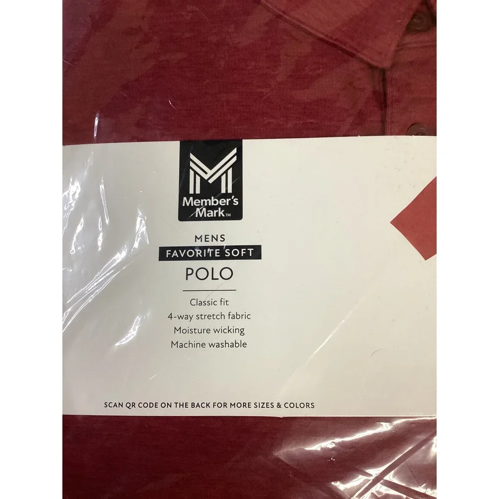 Member's Mark Mens Favorite Soft Polo Red XXL 4-Way Stretch Moisture‎ Wicking